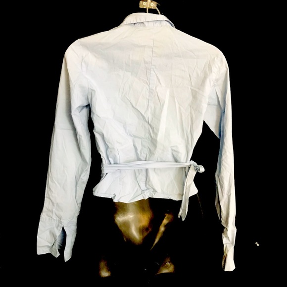 5/$25 Mossimo Stretch Blue Wrap Blouse Sz Small - Picture 5 of 7